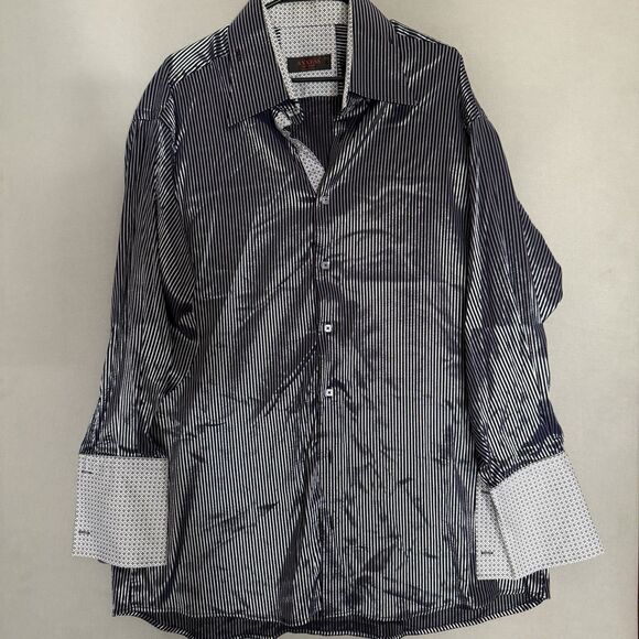 Axxess Mens 3XL Cotton Button Down Shirt Metallic Stretch Striped Long Sleeve - Picture 2 of 12